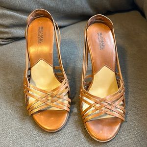 Michael Kors Brown Woven Basket sling back sandals. Size 9M